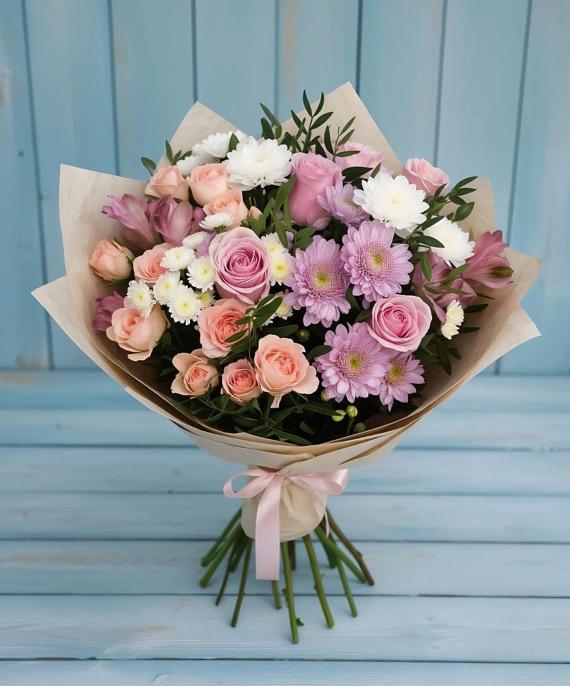 Букет цветов из: Хризантемы, Розы и Альстромерии в Гвардейском