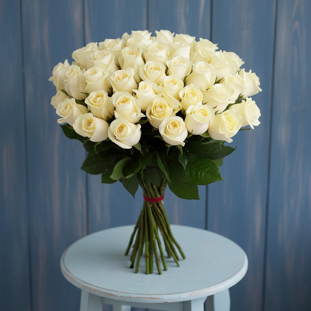 Букет 51 Белая роза Эдлесс Лав в Гвардейском