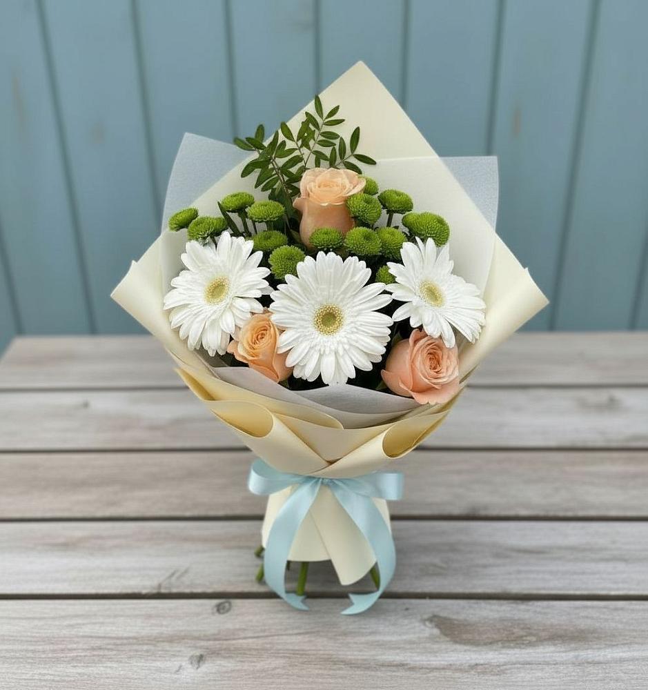 Букет цветов из: Герберы, Розы и Хризантемы в Гвардейском